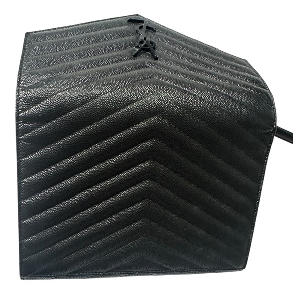 Saint Laurent cassandre Chevron quilted Clutch wristlet black YSL - Picture 6 of 13